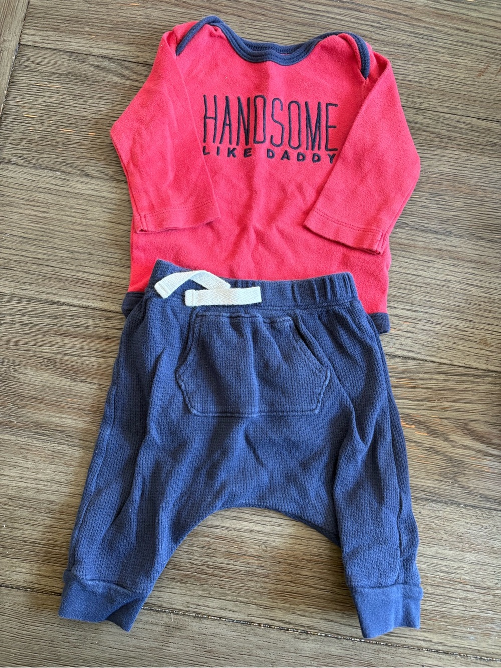 Carter’s Handsome Like Daddy Red & Navy Baby Outfit Set with Old Navy Pants -3m